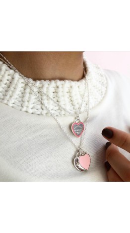 Gargantilha coração Tf cor rosa esmalte /Prata 925